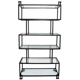 Ezra Matte Black Metal and Glass Etagere Shelf by World Market