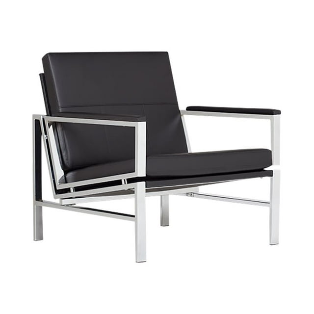 Studio Designs Home, Black, Modern Atlas Accent Chair for Living Room Bedroom, Bonded Leather,
