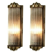 Pair Of Antique Old Vintage Art Deco Brass & Glass Rod Ship Light Wall Sconces Lamp