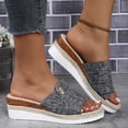 thumbnail image 6 of Women’s Denim Fabric Jute Trim Wedge Slide Sandals, Metal Button Decor Open Toe Indoor Outdoor Platform Slippers, 6 of 6