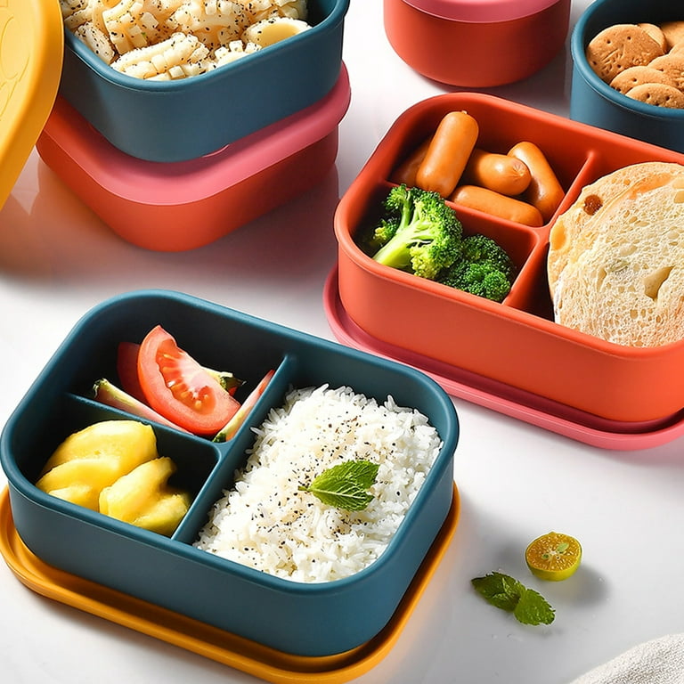 Silicone Bento Box For Kids, Rectangle Silicone Food Storage Containers  Unbreakable Silicone Lunch Box Leakproof 3 Compartment Divided Food Storage  Container For Adults And 