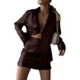 thumbnail image 3 of VISgogo Mujeres Tops Falda Traje, Manga Larga Color Sólido Botones Tops Cintura Alta Medio Vestido Verano Otoño Traje VISgogo moda, 3 of 9