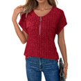 thumbnail image 2 of Plus Size Womens Tops 1/4 Zip Up Short Sleeve Tunics Wine Red M, 2 of 6