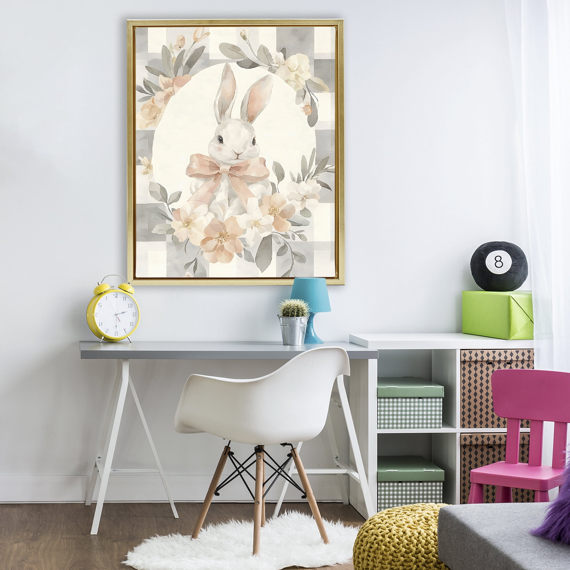 Stupell Industries Adorable Bunny in Wreath Gold Framed Floater Canvas Wall Art, design by Creative Studio