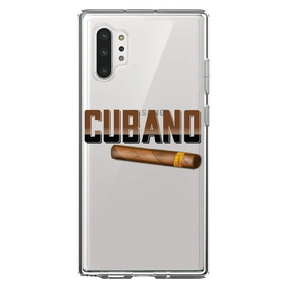 DistinctInk Clear Shockproof Hybrid Case for Galaxy Note 10 PLUS (6.8" Screen) - TPU Bumper Acrylic Back Tempered Glass Screen Protector - Cubano. Cigars