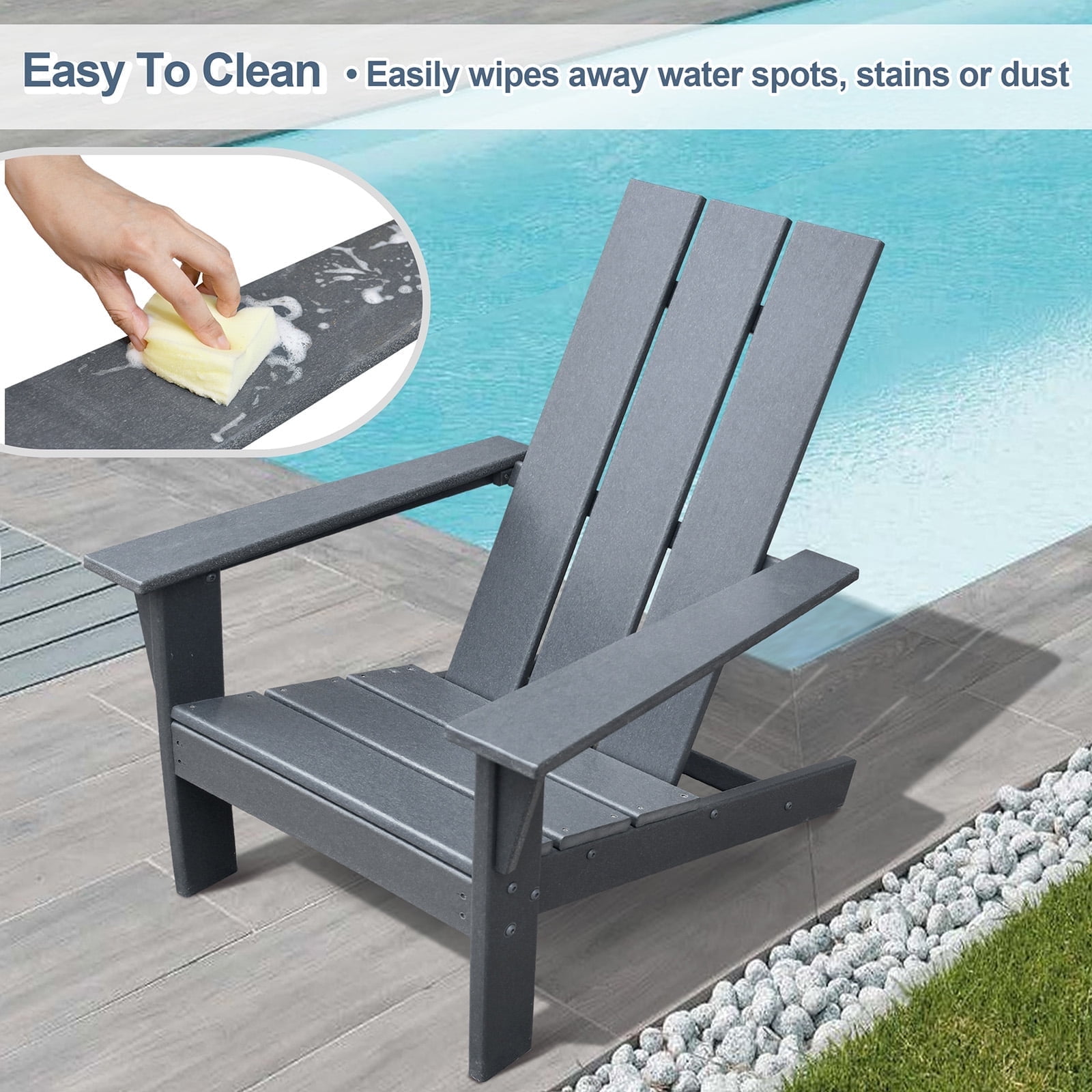 ATR ART TO REAL Outdoor Plastic HDPE Adirondack Chair for Patio Garden,Grey
