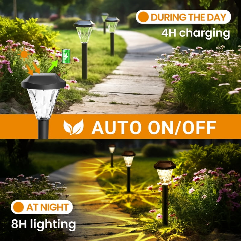 GIGALUMI 8 Pack Waterproof Outdoor Solar Pathway Lights for Garden and Landscape