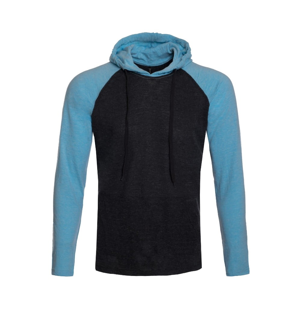 Hawks Bay Mens Lightweight Pullover Raglan Hoodie Long Sleeve Tee Blue