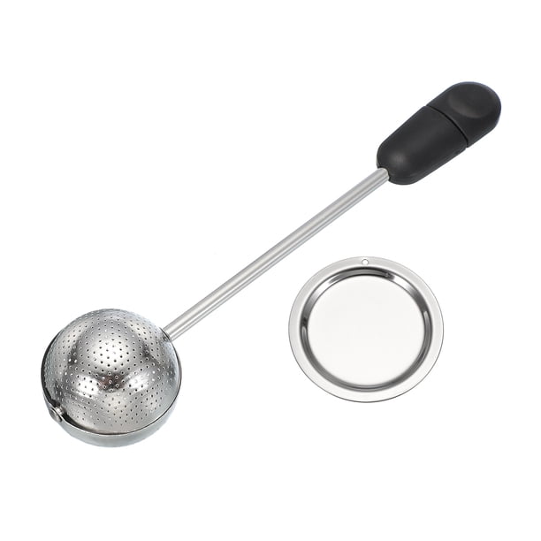 Infusor de Té para Hojas Sueltas, Filtro de Infusor de Té de Acero Inoxidable con Plato Redondo, Coladores de Mango Giratorio para Taza y Tetera, en forma de bola, Negro