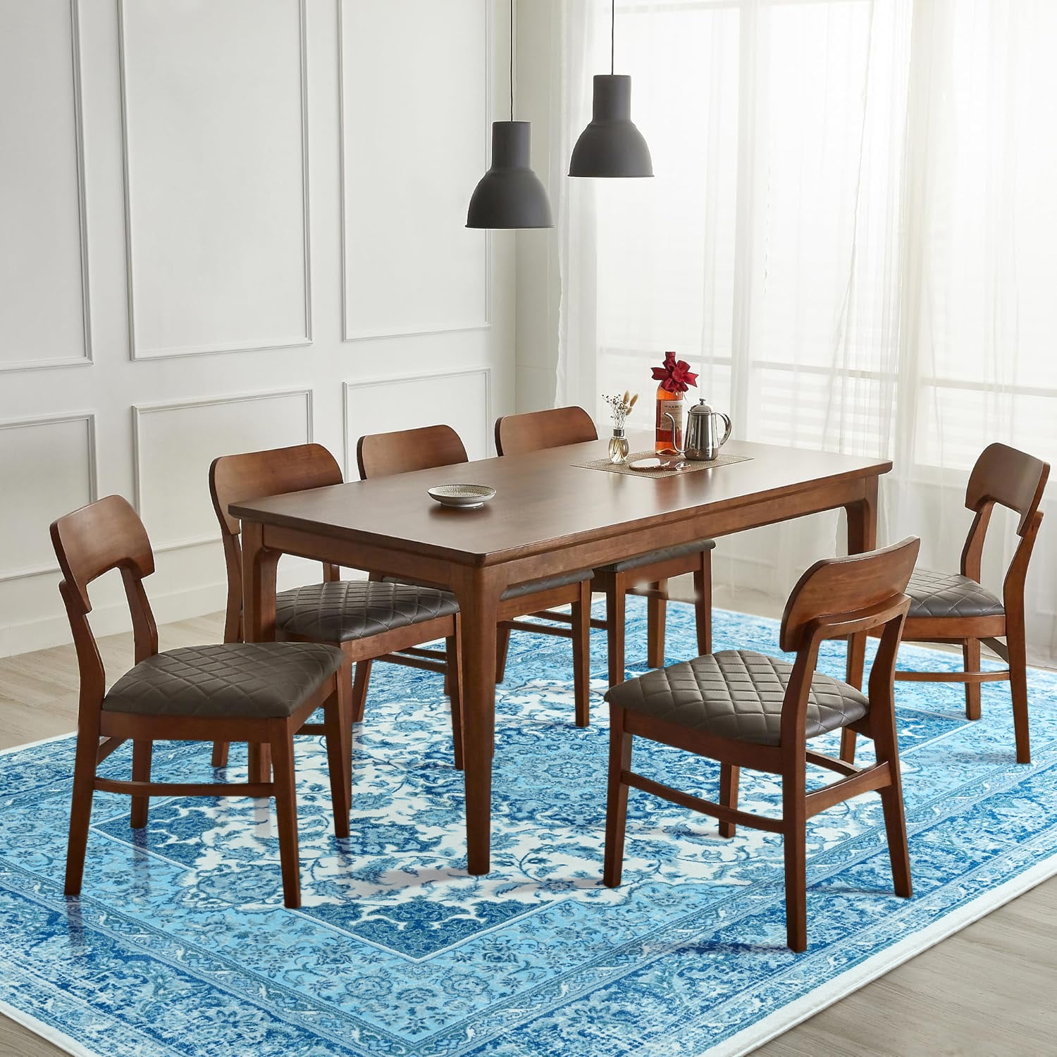 Wondo 4x6 Area Rugs for Living Room, Washable Area Rug, Rugs for Bedroom, Kitchen Rugs, Vintage Boho Carpet, Soft Non-Slip, Low Pile Area Rug for Office Dining Room, Blue