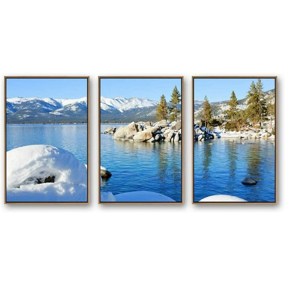 IDEA4WALL 3 Piece Framed Canvas Wall Art for Living Room, Bedroom Lake Tahoe Canvas Prints for Modern Home Decoration Ready to Hang