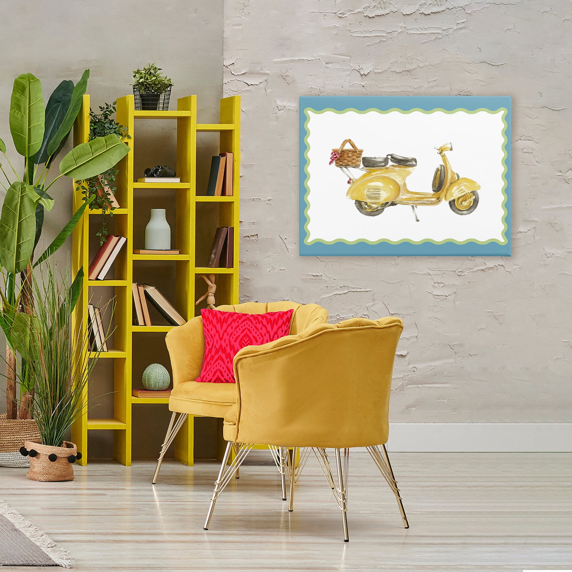 Stupell Industries Yellow Vespa with Wavy Border Canvas Wall Art, design by Lanie Loreth