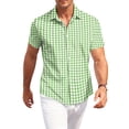 thumbnail image 2 of Men's Regular Fit Short Sleeve Shirts Plaid Printed Polyester Button Down Lapel Lightweight Breathable Classic Tops, Green, 2XL, 2 of 6