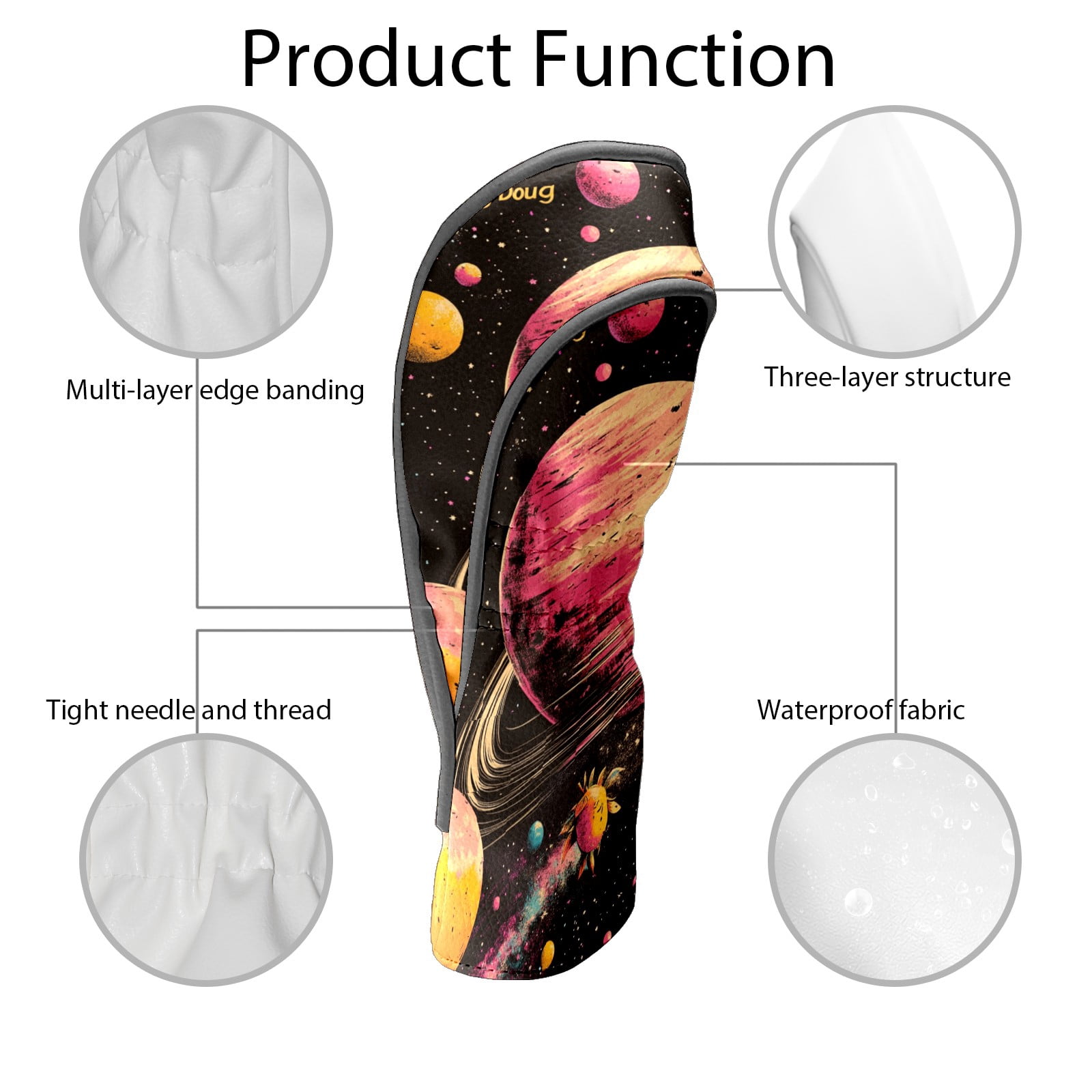 Golf Club Covers PU Leather Waterproof Head Covers for Fairway Woods Hybrids Anime Space Unisex Fits Most Brands
