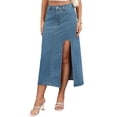 thumbnail image 4 of INSPIRE CHIC Women's Skirt Jean High Waist A-Line Thigh Split Midi Denim Skirt S Blue, 4 of 6