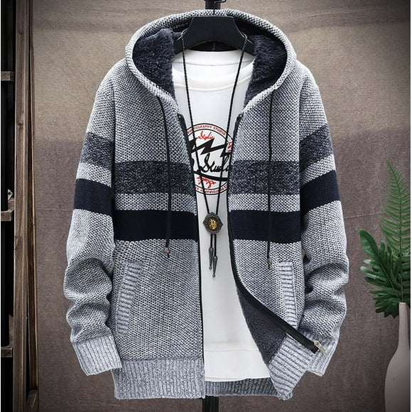 zanvin Casual Jackets for Men,Men's Fashion Gift Clearance,Men Casual Patchwork Long Sleeve Knitting Hooded Cardigan Zipper,Gray