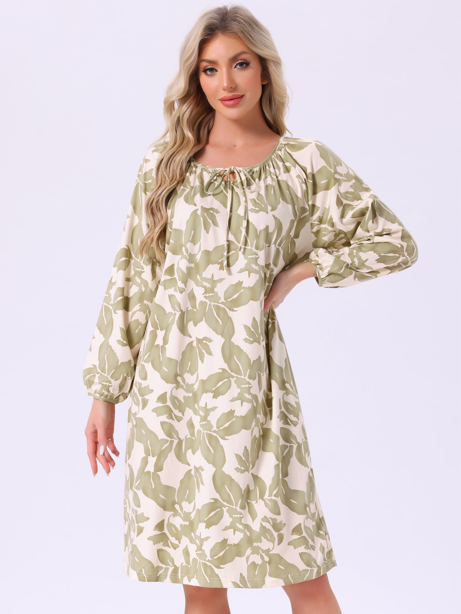 DARING DIVA Women's Long Sleeve Nightgown with Pocket S Light Green