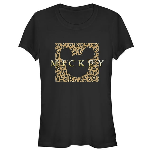 Junior's Mickey & Friends Leopard Square Graphic Tee Black Small