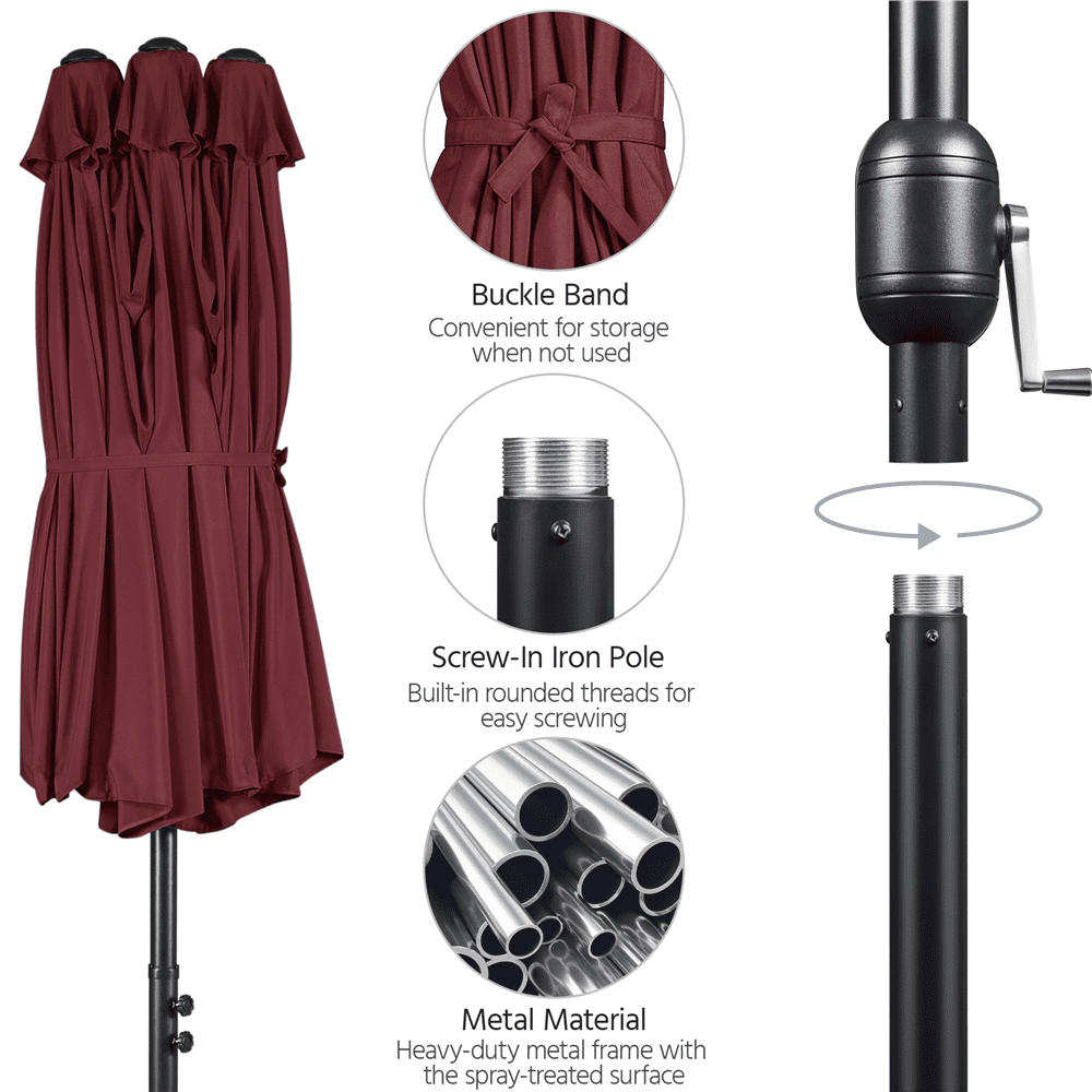 Renwick 13 FT Triple-Size Extra Large Patio Umbrella with Crank, Burgundy