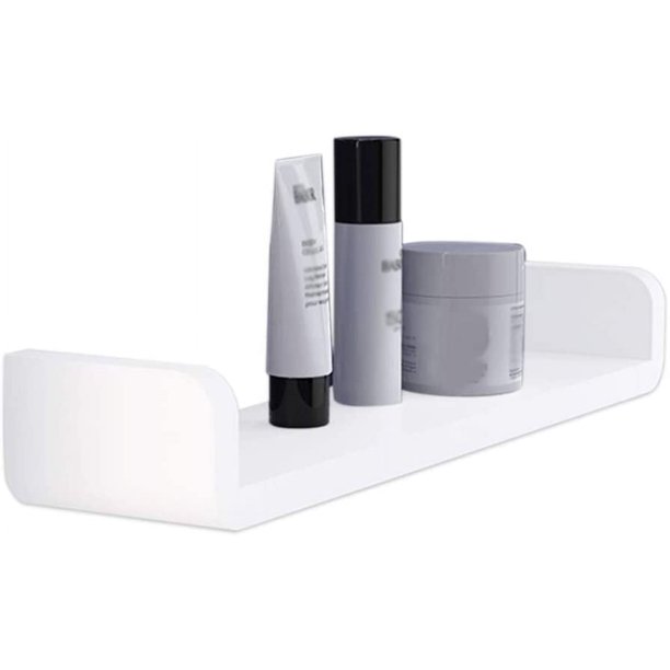 Estantes de baño de plástico blanco para montaje en pared, estantes de pared flotantes con ventosa en forma de U, suministros de ducha (grandes)