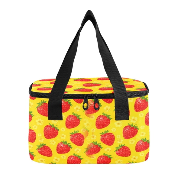 6L Insulated Lunch Bag Square Handheld Cooler Tote Red Strawberry Flower Design Reusable Thermal Bag with Polyester & Aluminum Lining for Work Picnic Travel