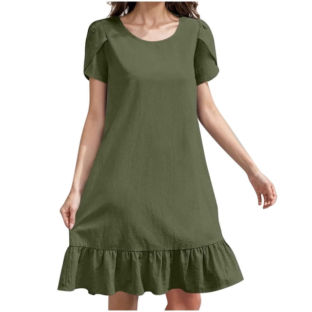 Liquidation d'Été 2025! Robe Grande Taille pour Femmes, Robe d'Été en Solde pour Femmes, Robe Longue en Coton et Lin avec Ourlet à Volants