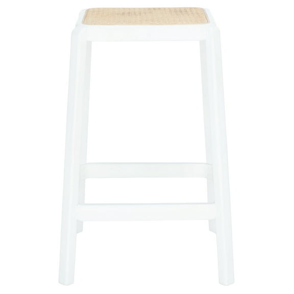 SAFAVIEH Silus Square Backless Counter Stool, White/Natural