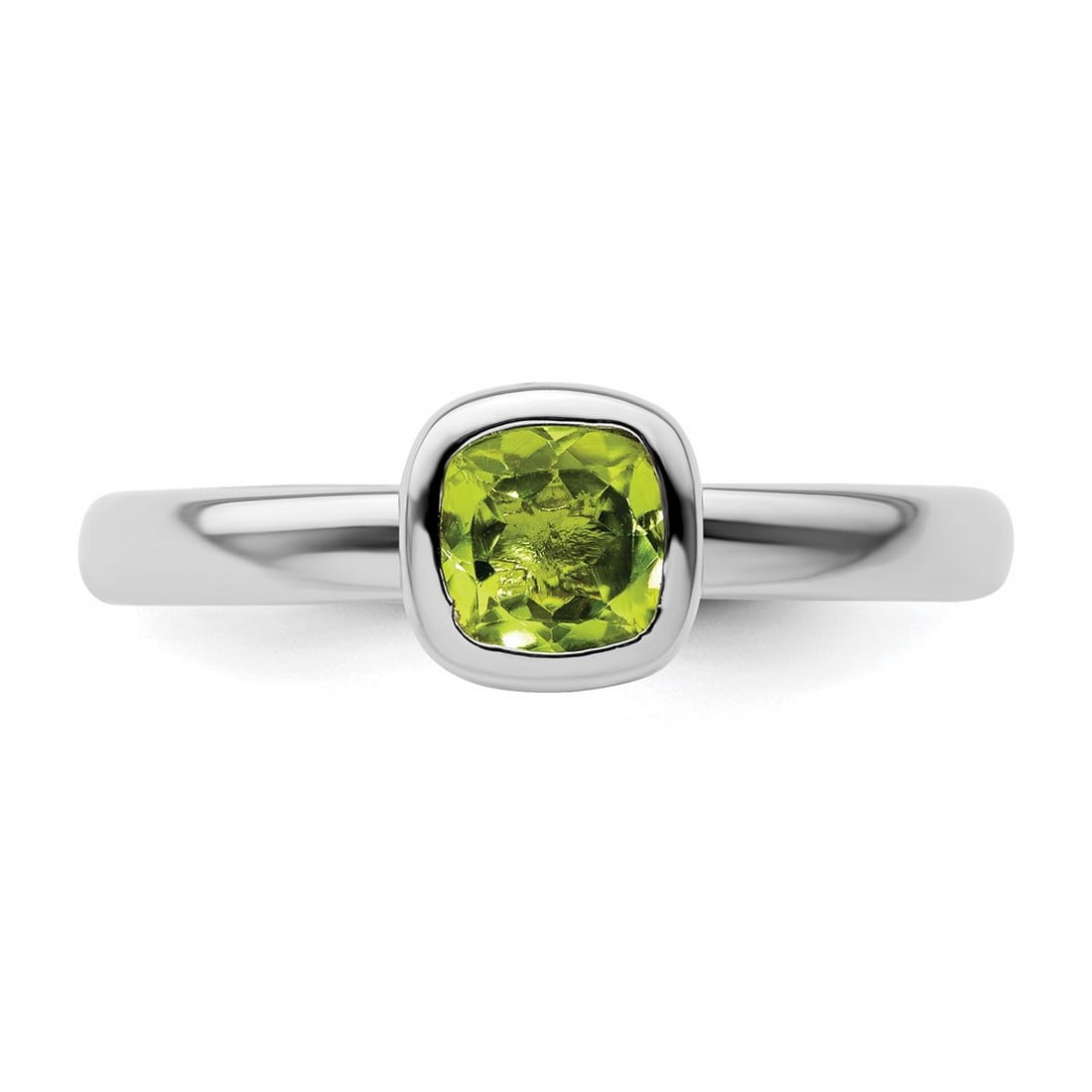 925 Sterling Silver Bezel Polished Stackable Cushion Cut Peridot Ring Size 9 Stackable Ring for Women