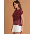 thumbnail image 4 of Top de encaje floral transparente Allegra K para mujer Con mangas cortas y dobladillo curvo S, 4 of 6