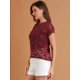 thumbnail image 4 of Top de encaje floral transparente Allegra K para mujer Con mangas cortas y dobladillo curvo S, 4 of 6