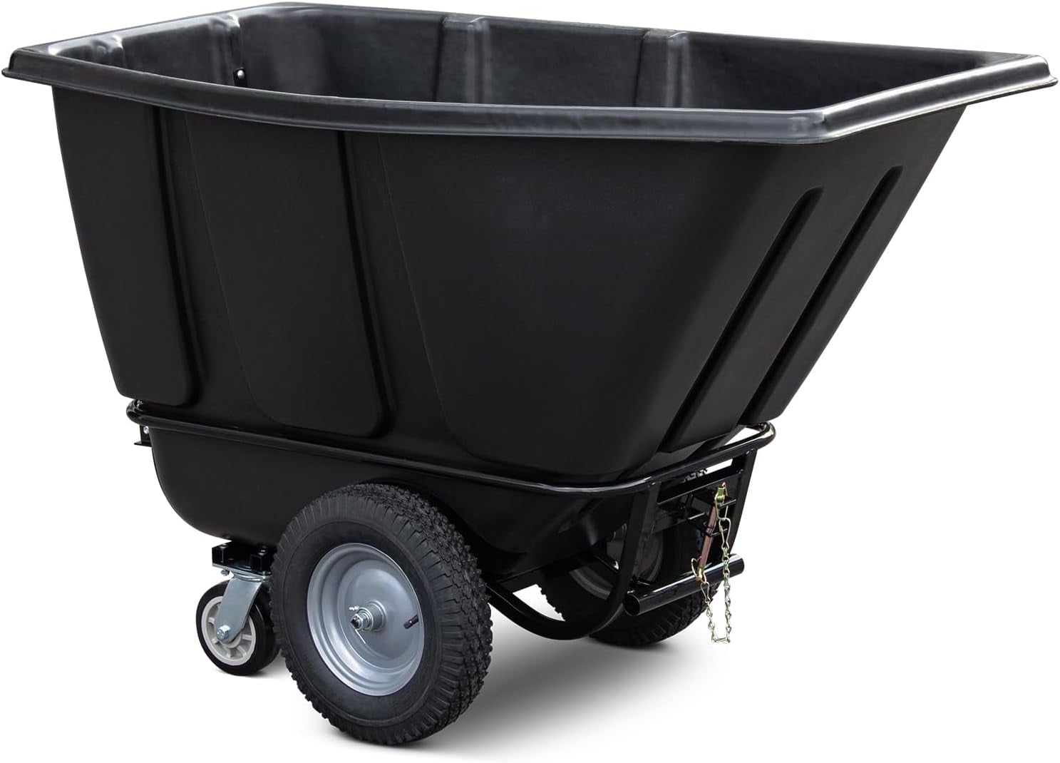 HPDMC 1/2 Cubic Yard Tilt Dump Truck, 1400 lbs Capacity Heavy Duty Trash Cart with 16" Pneumatic Wheels & 6" Swivel Casters, Industrial Garbage Recycling Cart for Construction & Warehouse, Black