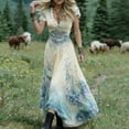 thumbnail image 5 of CHUMUD Summer Maxi Dress for Women Boho Vintage Short Sleeve Deep V Neck Long Dresses Floral Flowy Casual Dress Vacation (Avail for Plus Size), 5 of 5