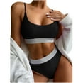 thumbnail image 1 of DPTALR Sexy Women Bikini Solid Splicing Two-piece Swimwear Swimsuit Beachwear Set, 1 of 7