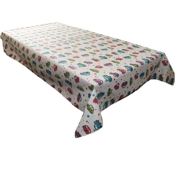 Cotton Tablecloth Automobile Print Cars and Trucks White