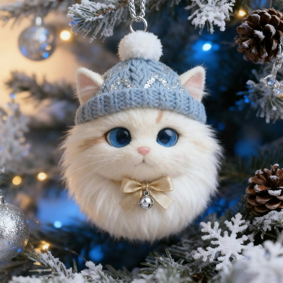 Lunxisen 4 Pcs Christmas Cat Ornament Set Xmas Decor Tree Hanging Cat Holiday Decoration Ornaments for Christmas Tree Outdoor Hanging