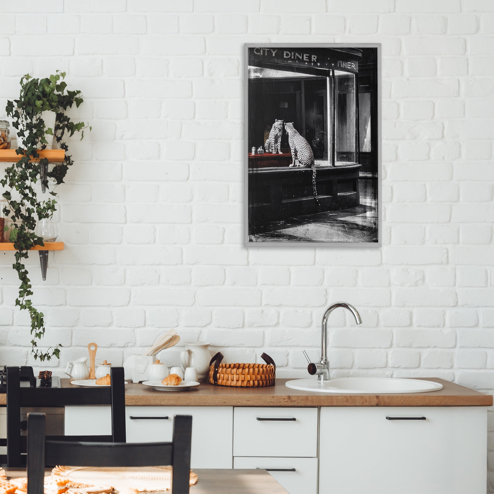 Stupell Industries Diner Noir Leopard Reflection Gray Framed Giclee Art, design by Annabelle Hall