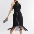 thumbnail image 1 of EGNMCR Robes de Soirée pour Femmes, Robes Formelles pour Femmes, Robe Vintage à Paillettes, Robe Suspendue à Encolure Cloutée à Franges, Robe Courte de Banquet Haut de Gamme, Robe Sans Manches à Revers Robe Femme, 1 of 5