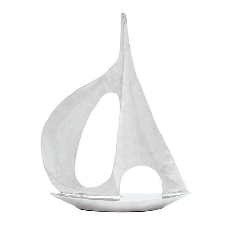 28" x 37" Silver Aluminum Metal Sail Boat Sculpture, by DecMode