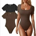 thumbnail image 2 of Body elegante de manga corta con cuello cuadrado para mujer, body ajustado liso, ropa interior básica que combina con todo, camiseta informal, Top Sexy de oficina para mujer, 2 of 5