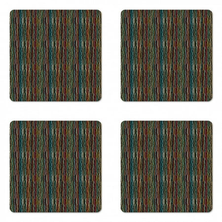 

Abstract Coaster Set of 4 Modern Art Pattern with Vertical Wavy Lines in Rainbow Colors on Black Background Square Hardboard Gloss Coasters Standard Size Multicolor by Ambesonne