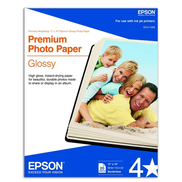 Papel fotográfico Epson Premium GLOSSY de 11 x 14 pulgadas, 20 hojas