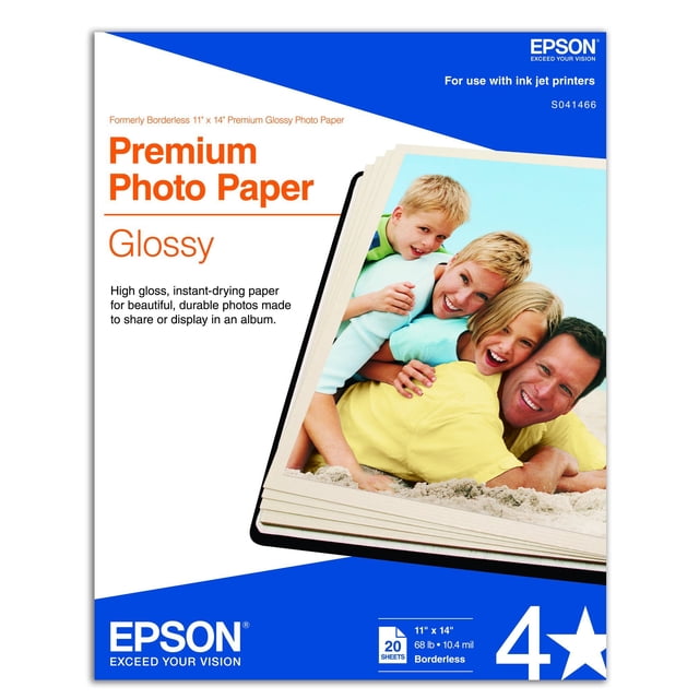 Papel fotográfico Epson Premium GLOSSY de 11 x 14 pulgadas, 20 hojas