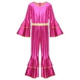 thumbnail image 5 of Eandarui Womens Shiny Dance Jumpsuit Flare Sleeve Unitard Outfit Disco Club Party Hot Pink XL, 5 of 7