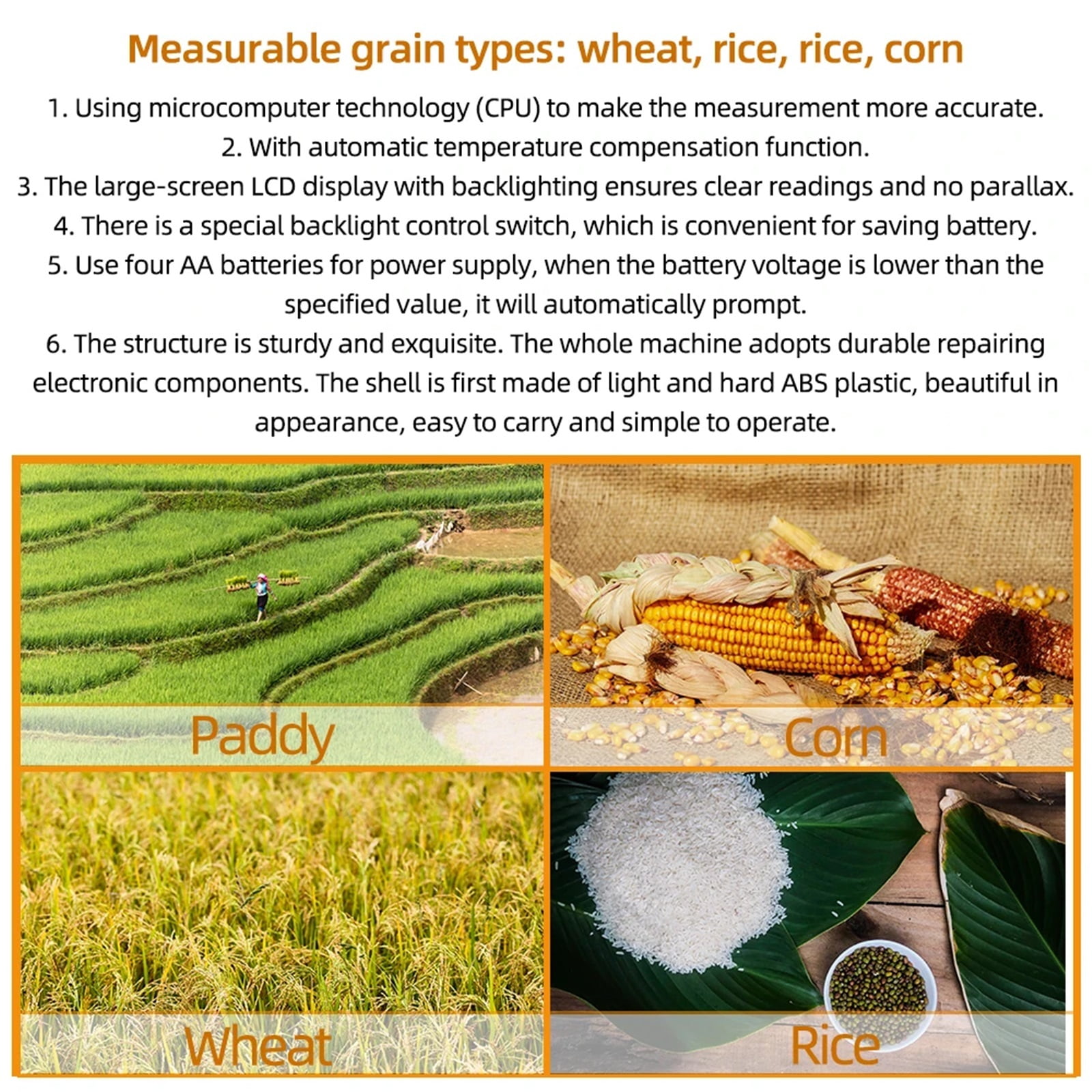 MD7822 Grain Moisture Meter Digital LCD Display Grain Hygrometer Thermometer Humidity Temperature Tester For Wheat Corn Rice ,Tool