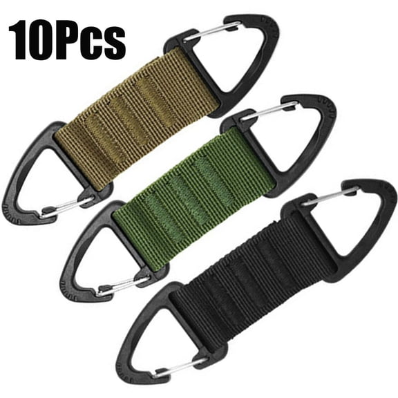 10 Pcs Dual-Ended Tactical Carabiner Clips, Heavy Duty Nylon Webbing Utility Hooks, MOLLE Compatible Gear Hanger for Backpack Belt Camping Hiking Outdoor EDC Accessories