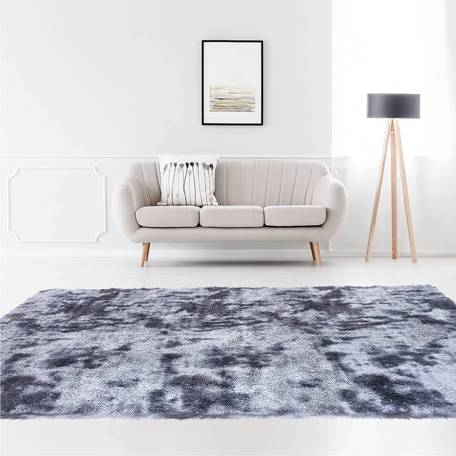 Navy Blue Shaggy Rug Modern Living Room Rugs Soft Thick Non Shedding Bedroom Mat 
