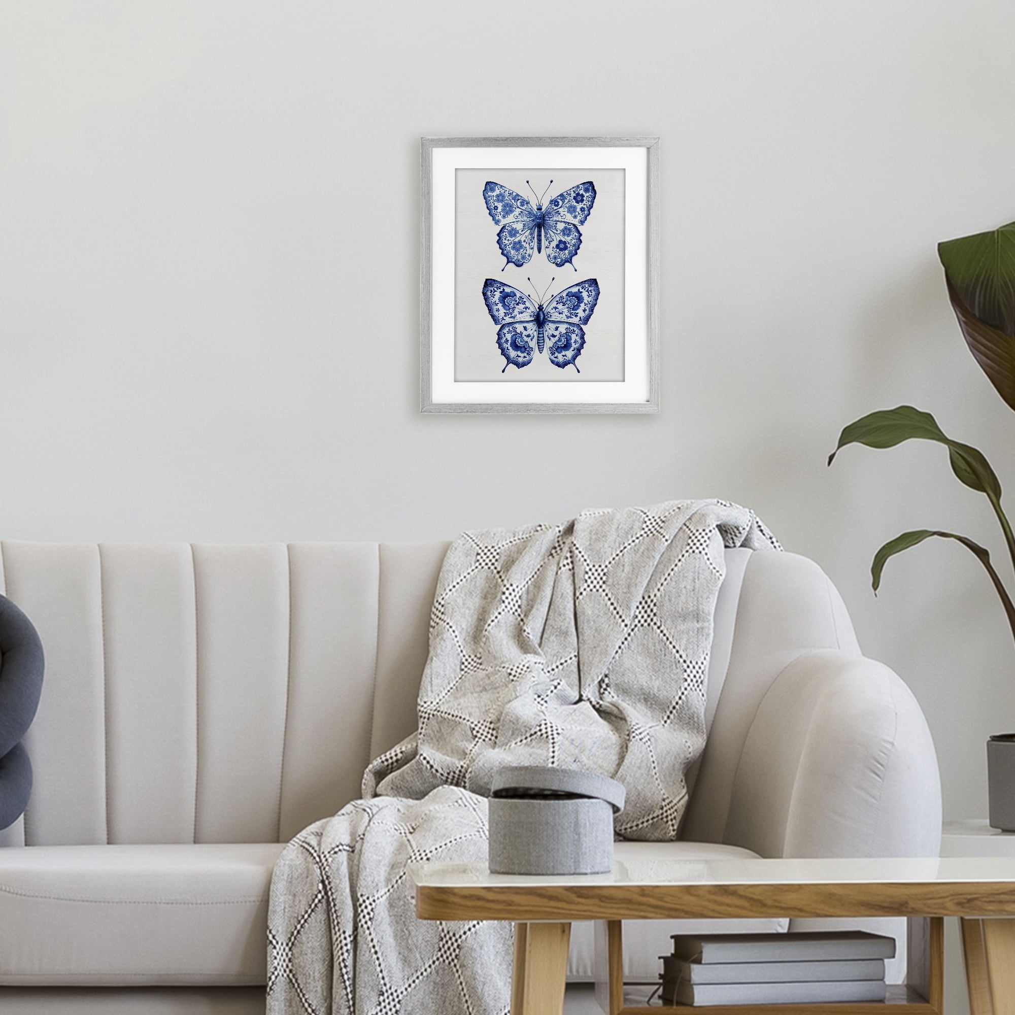 Ornate Toile Pattern Butterflies Gray Framed Print Under Glass, design by Lettered and Lined