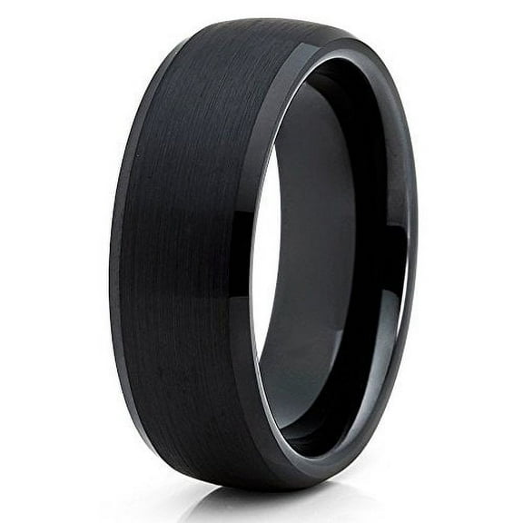 Tungsten Wedding Band Brushed Black Tungsten Ring 8mm Tungsten Carbide Ring Beveled Edge Comfort Fit Men Women