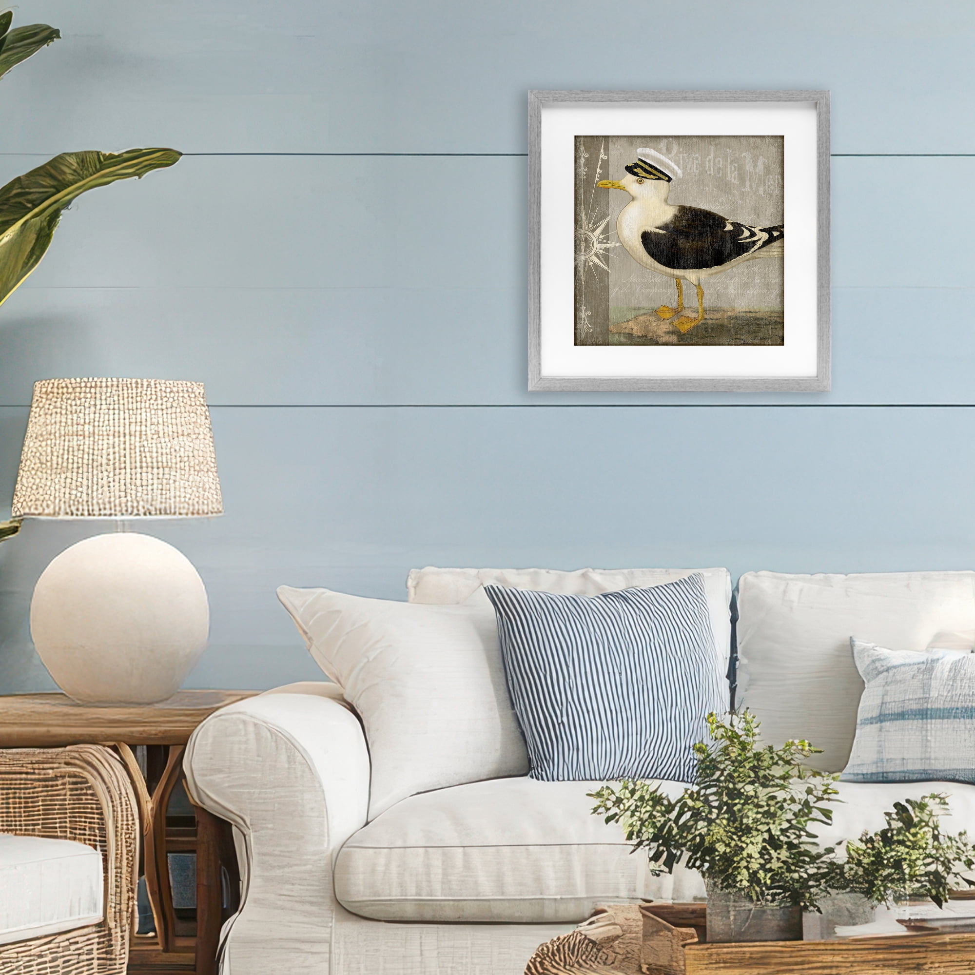 Stupell Industries Little Maritime Seagull Gray Framed Print Under Glass, design by Suzanne Nicoll