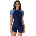 thumbnail image 2 of IDOPIP Women Short Sleeve Rash Guard One Piece Boyleg Swimsuit Zipper Surfing Bathing Suit UPF 50+, 2 of 8